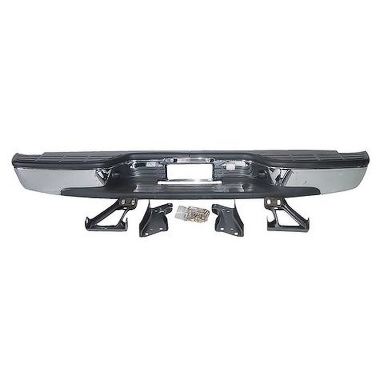 T71267 Rear Step Bumper; 1999-07 Chevrolet Silverado, GMC Sierra GMT800 Series 1500, 2500 Fleetside; With Brackets; Chrome