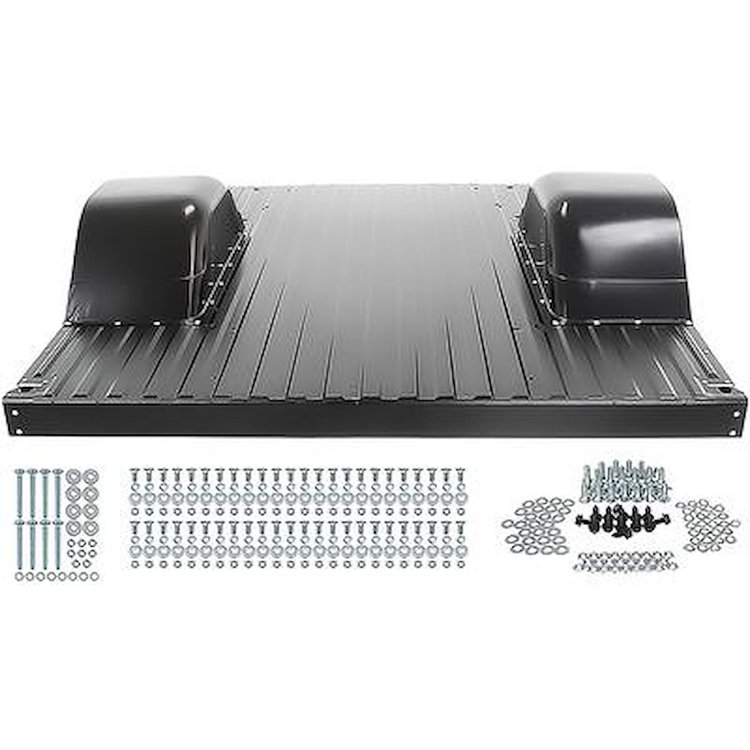 T71616P Full Bed Floor Panel; 1967-72 Chevrolet, GMC Shortbed; Fleetside; With Bracing; 6.5' Bed; With 4" Wider Tubs; Black