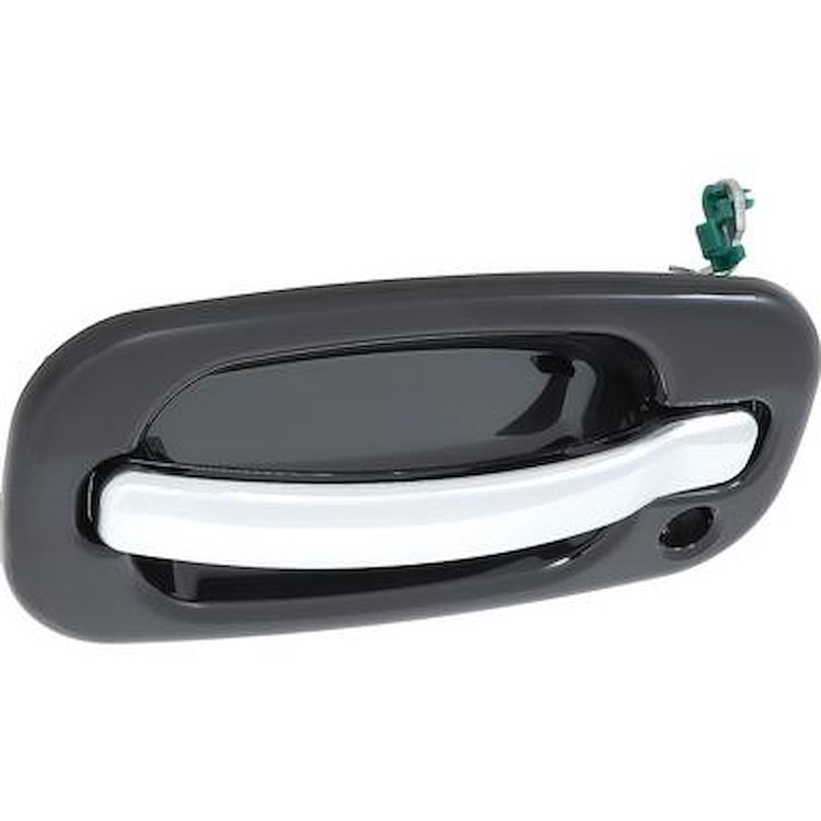 T76004 1999-07 Chevrolet, GMC Truck/SUV; Exterior Door Handle; With Key Hole; Black Smooth Housing, Chrome Lever; Front; Left