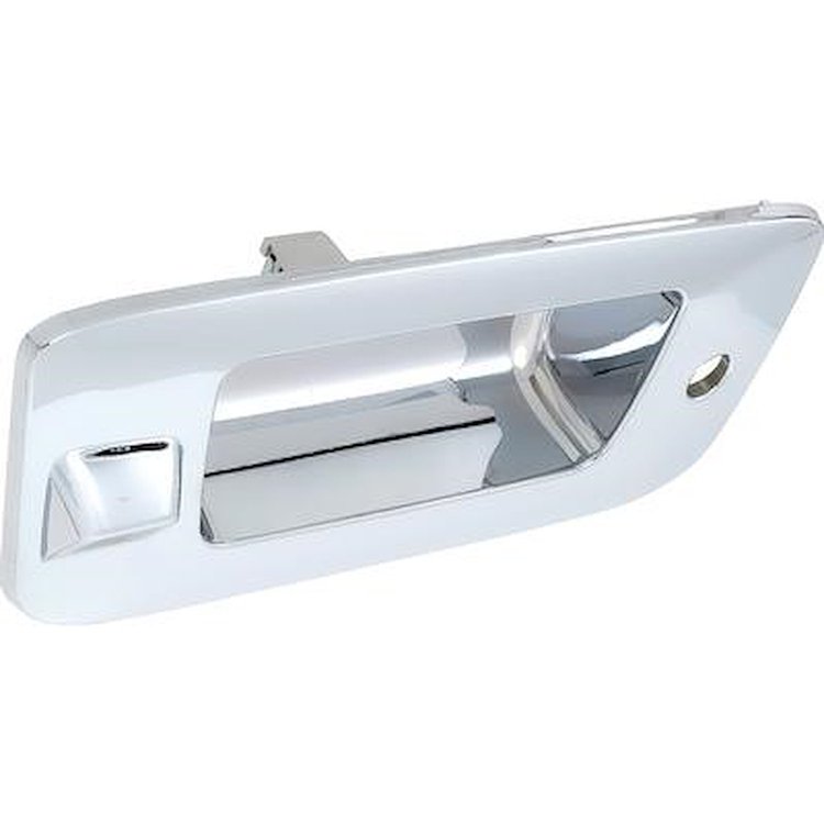 T76048 2007-13 Chevrolet, GMC Truck; Tail Gate Handle Bezel; Chrome; With Key Hole; With Backup Camera Hole