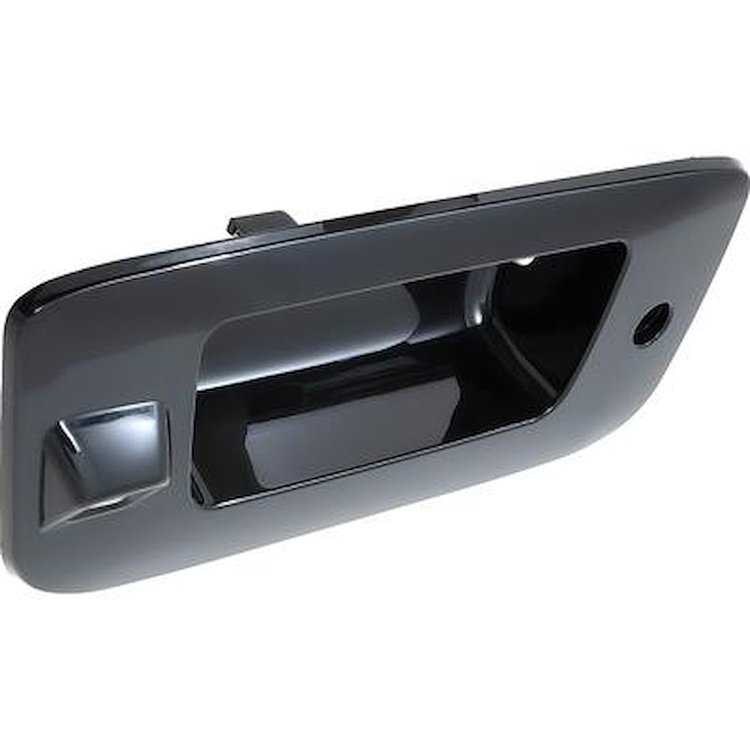 T76049 2007-13 Chevrolet, GMC Truck; Tail Gate Handle Bezel; Black Smooth; With Key Hole; With Backup Camera Hole
