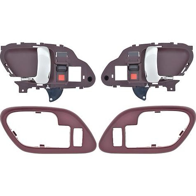 T78101RD 1995-02 Chevy, GMC Pickup Truck, SUV; Inner Door Handle Set; With Bezels; Power Locks; Chrome Lever; Red Housing