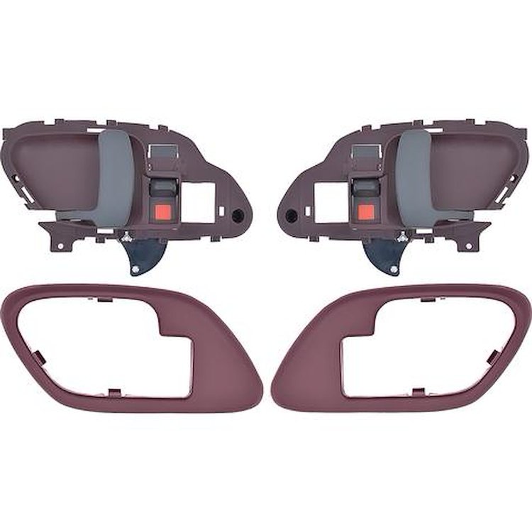 T78102RD 1995-02 Chevy, GMC Pickup Truck, SUV; Inner Door Handle Set; With Bezels; Manual Locks; Black Lever; Red Housing