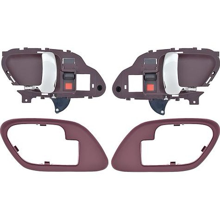 T78103RD 1995-02 Chevy, GMC Pickup Truck, SUV; Inner Door Handle Set; With Bezels; Manual Locks; Chrome Lever; Red Housing