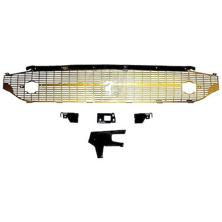TF400279B Front Grille for 1957 Chevrolet Bel Air [Gold Anodized, Complete With Black Brace Set, 6-Piece Set]