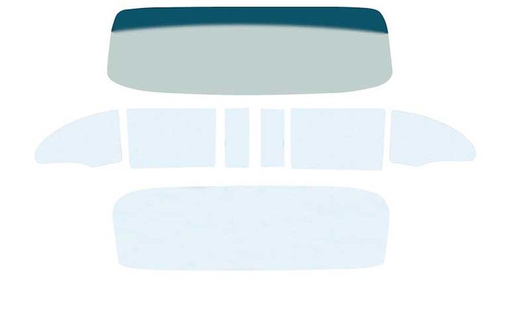 TF42110A Glass Set 1955-56 Chevrolet 2 Door Hardtop 8 Piece Tinted And Shaded / Clear