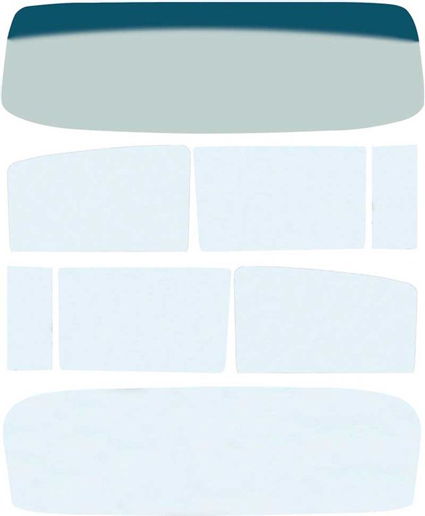 TF42114A Glass Set 1956 Chevrolet 4 Door Hardtop 8 Piece Tinted And Shaded / Clear