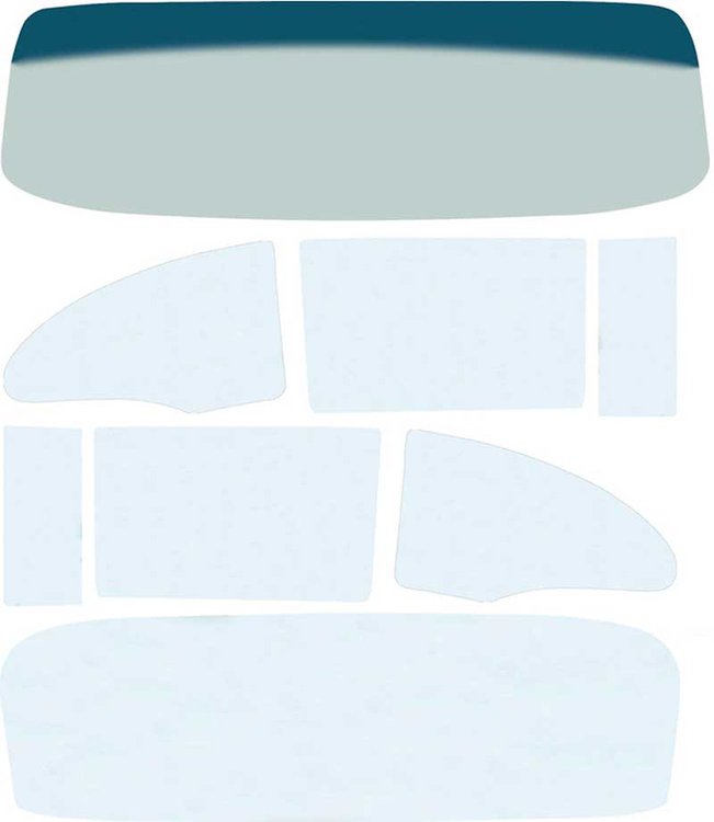 TF42117A Glass Set 1957 Chevrolet 2 Door Sedan/Club Coupe 8 Piece Tinted And Shaded / Clear