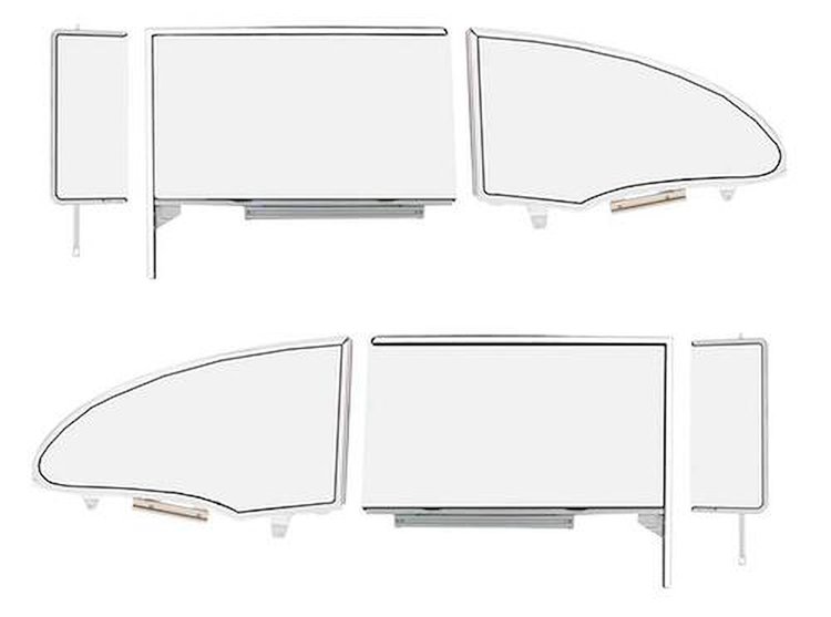 TF42236D Vent Glass Kit 1955-57 Bel Air, 150, 210, Door, Quarter, ; Gray Tint; 2 Door, Hardtop 6 Piece Set