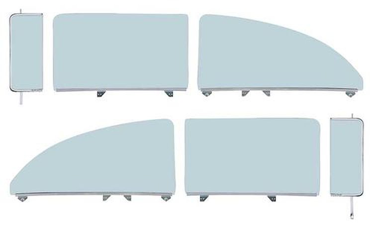 TF42238A Side Glass Assembly Set 1955-57 Chevrolet 2-Door Sedan/Club Coupe 6 Piece Clear