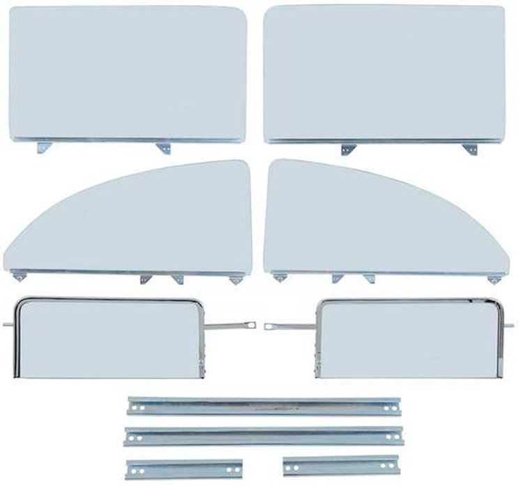 TF42238C Side Glass Assembly Set 1955-57 Chevrolet 2-Door Sedan/Club Coupe 6 Piece Green Tint