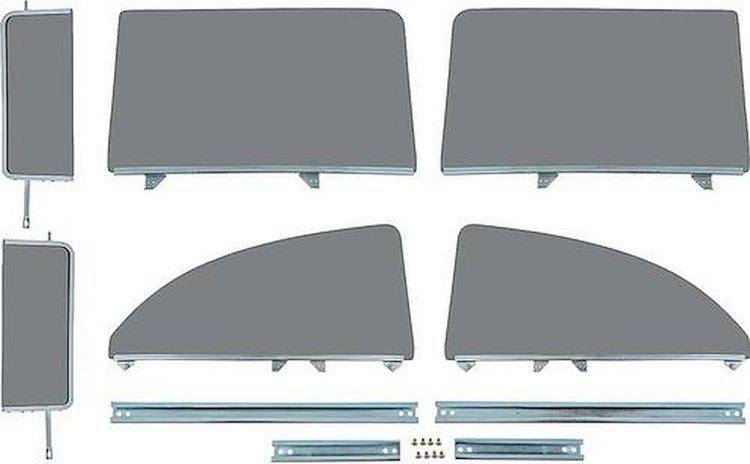 TF42238D Side Glass Assembly Set 1955-57 Chevrolet 2-Door Sedan/Club Coupe 6 Piece Grey Custom Tint
