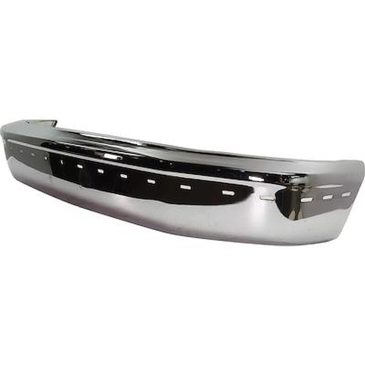 TR17757W2 Front Bumper; 1992-96 Ford F150, F250, F350 Gasoline Powered; Chrome; With Pad Strip Holes; Without Turbo