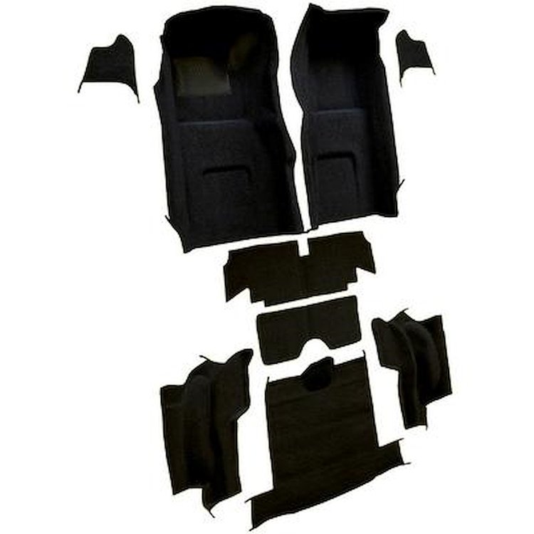 VT1116001 1967 Chevrolet Corvette; Roadster; Complete Molded Carpet Set; w/o Heel Pad; Loop; Black