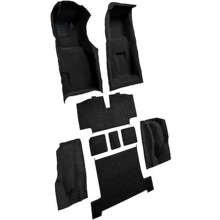 VT1117401 1969-70 Chevrolet Corvette; 4-Speed; Complete Molded Carpet Set; w/ Heel Pad & Toe Pad; Loop; Black