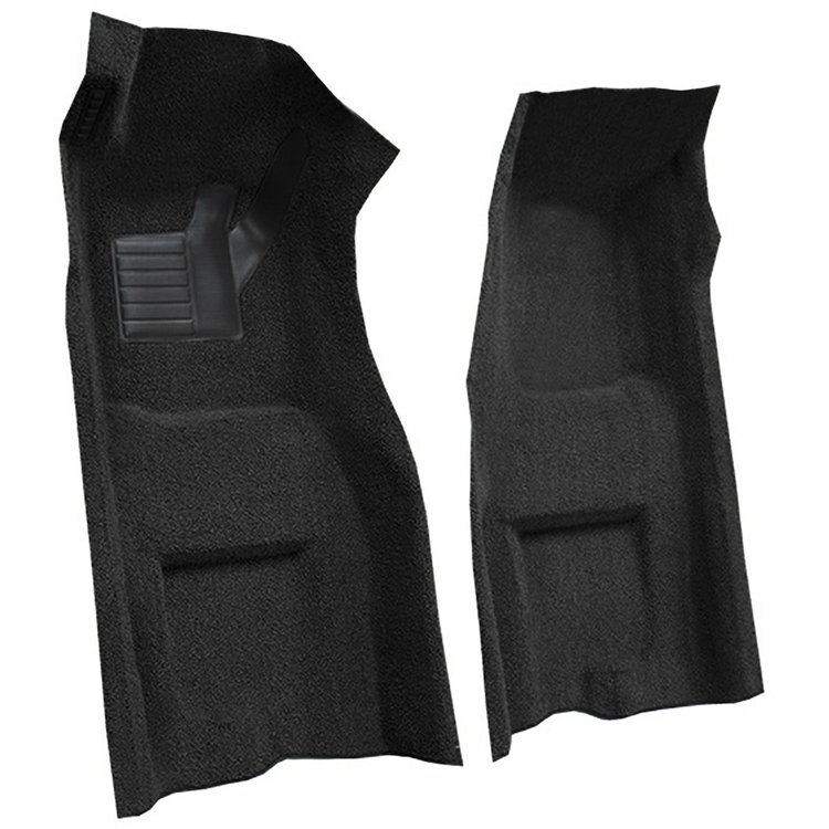 VT1117601 1969-70 Chevrolet Corvette; Automatic; Front Molded Carpet Set; w/ Heel Pad; & Toe Pad; Loop; Black