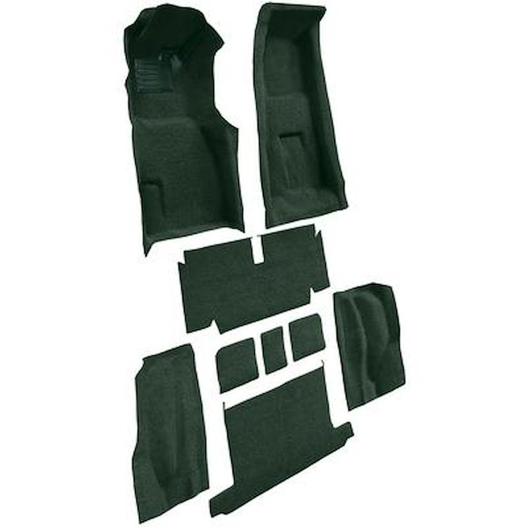 VT1118613 1971-72 Chevrolet Corvette; Roadster; 4-Speed; Complete Molded Carpet Set; w/ Heel Pad; Loop; Dark Green