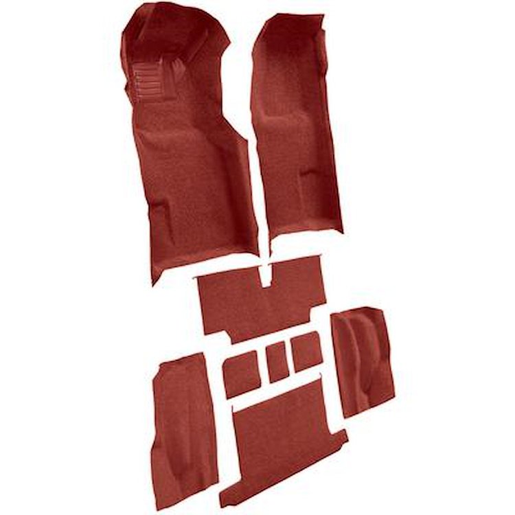 VT1118802 1973-75 Chevrolet Corvette; Roadster; Automatic; Complete Molded Carpet Set; w/ Heel Pad; Loop; Red