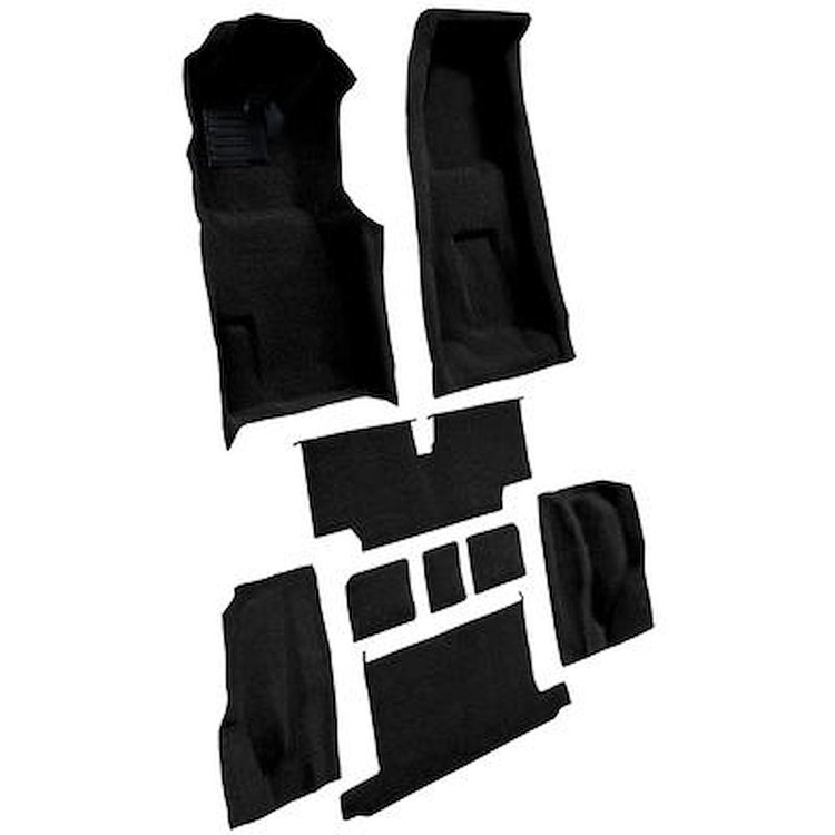 VT1119001 1973-75 Chevrolet Corvette; Roadster; 4-Speed; Complete Molded Carpet Set; w/ Heel Pad; Loop; Black
