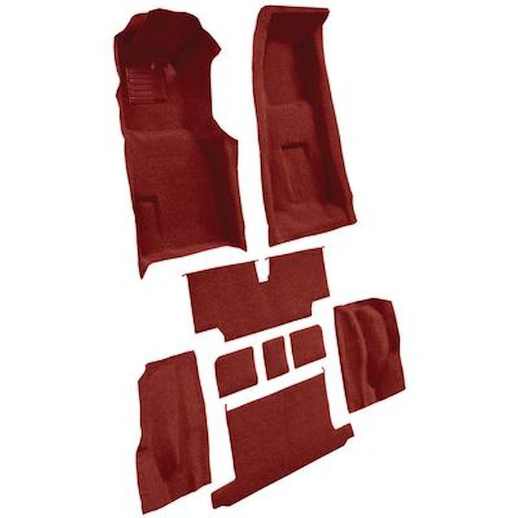 VT1119002 1973-75 Chevrolet Corvette; Roadster; 4-Speed; Complete Molded Carpet Set; w/ Heel Pad; Loop; Red