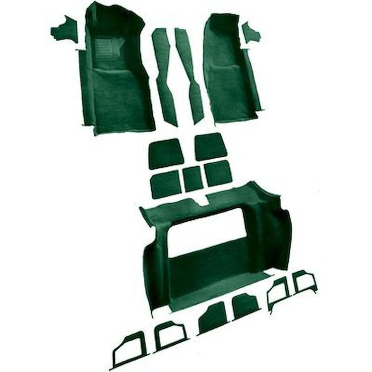 VT1119913 1979 Chevrolet Corvette; Complete Molded Carpet Set; w/o Door Panels; w/ 3 Compartment Doors; Cutpile; Dark Green