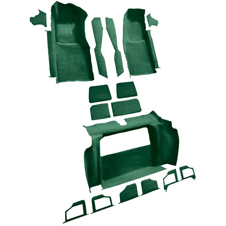 VT1120813 1979-80 Chevrolet Corvette; Complete Molded Carpet Set; w/o Door Panels; w/ 2 Compartment Doors; Cutpile; Dark Green