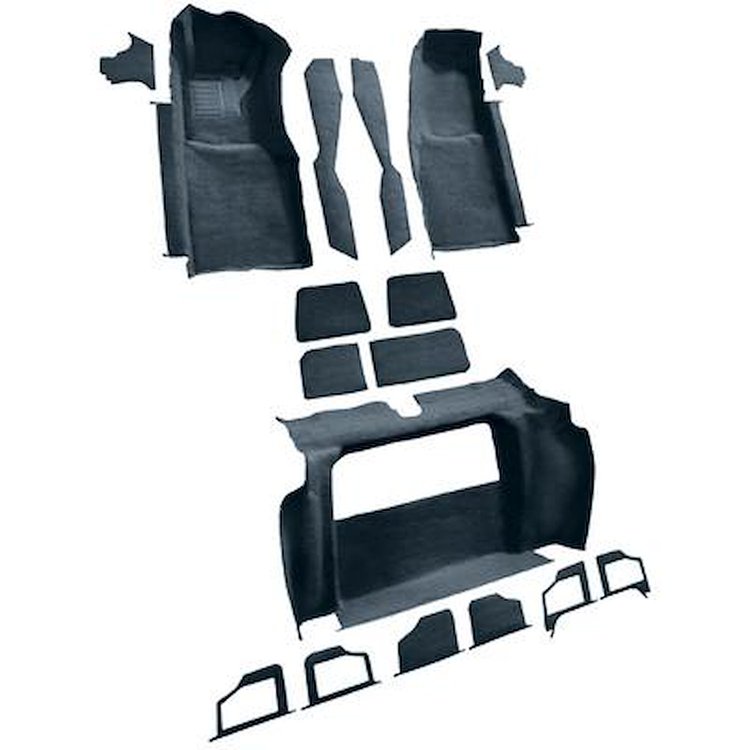 VT1120865 1979-80 Chevrolet Corvette; Complete Molded Carpet Set; w/o Door Panels; w/ 2 Compartment Doors; Cutpile; Midnight Blu