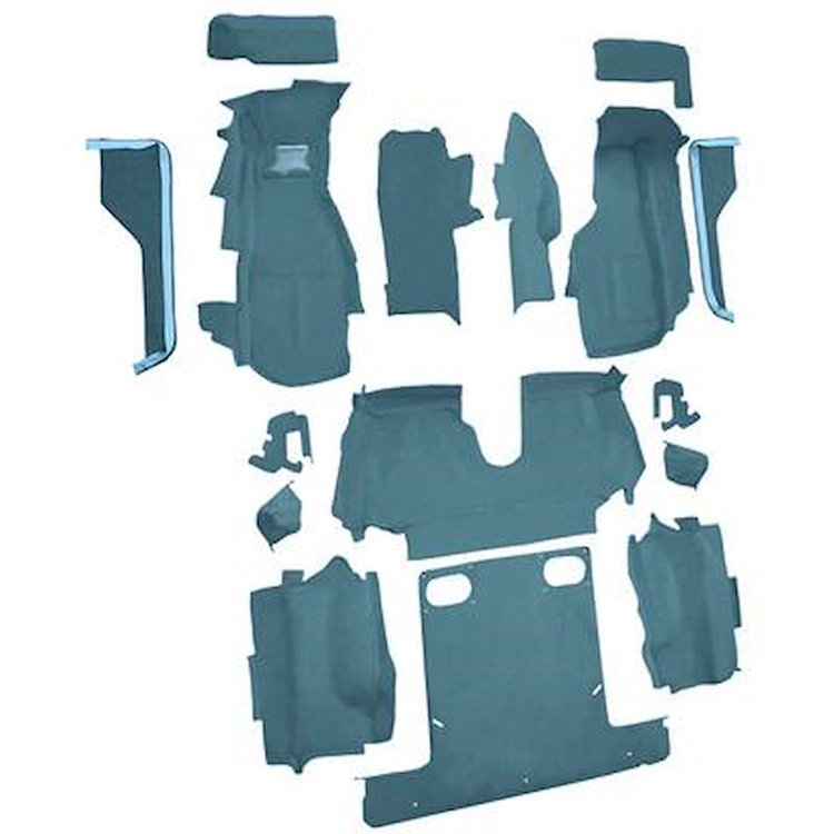 VT1122604 1986-87 Chevrolet Corvette; Convertible; Complete Molded Carpet Set; w/ Heel Pad; Cutpile; Metallic Blue