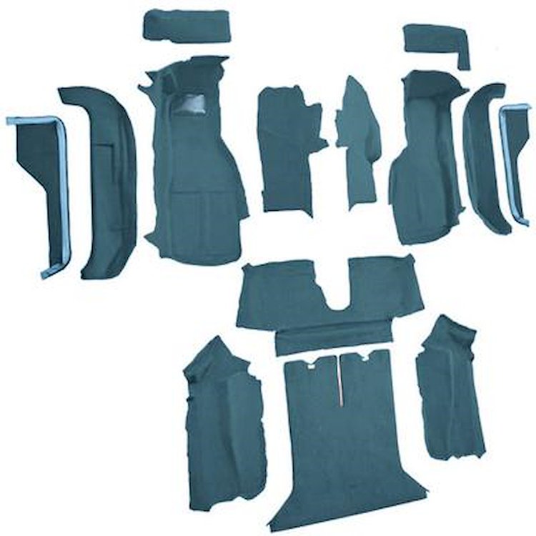 VT1123204 1988-89 Chevrolet Corvette; Coupe; Complete Molded Carpet Set; w/ Heel Pad; Cutpile; Metallic Blue
