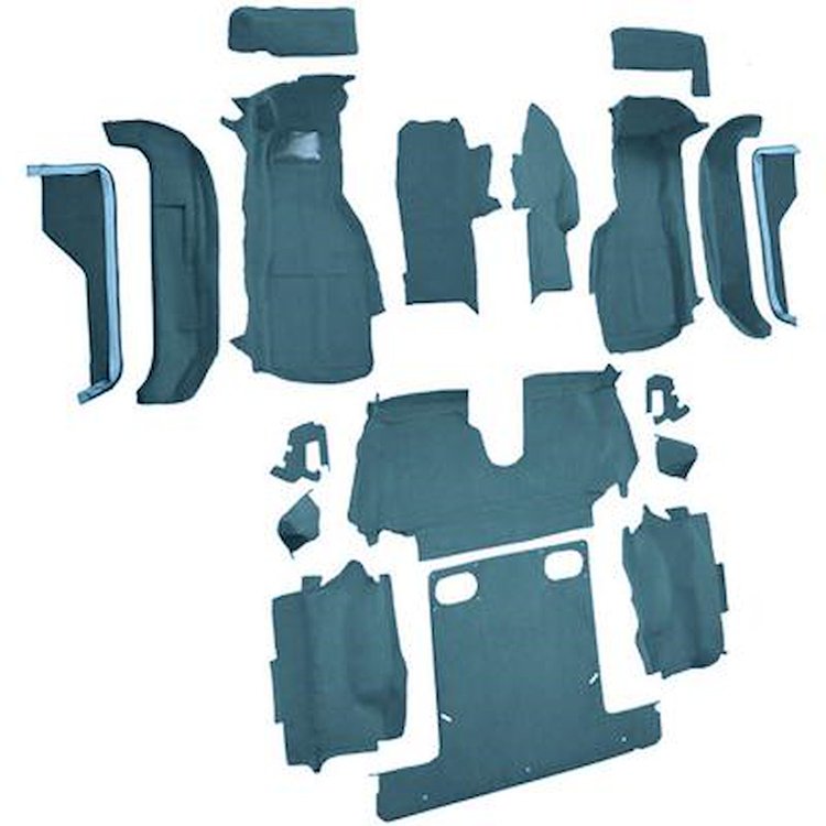 VT1124204 1988-89 Chevrolet Corvette; Convertible; Complete Molded Carpet Set; w/ Heel Pad; Cutpile; Metallic Blue