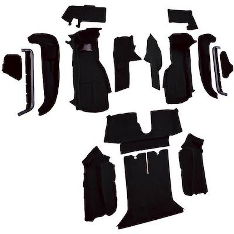 VT1124801 1990-93 Chevrolet Corvette; Coupe; w/ 2 Door Latches; Complete Molded Carpet Set; w/ Heel Pad; Cutpile; Black