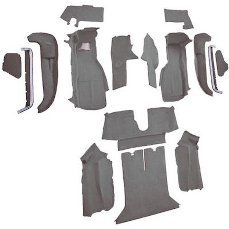 VT1124883 1990-93 Chevrolet Corvette; Coupe; w/ 2 Door Latches; Complete Molded Carpet Set; w/ Heel Pad; Cutpile; Medium Gray/Pe