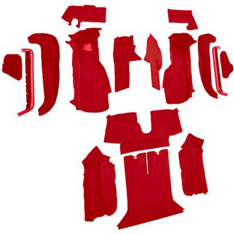 VT1124891 1990-93 Chevrolet Corvette; Coupe; w/ 2 Door Latches; Complete Molded Carpet Set; w/ Heel Pad; Cutpile; Torch Red