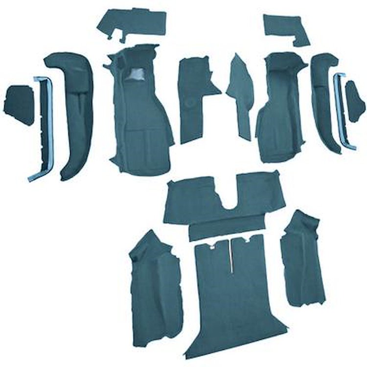 VT1124904 1990-93 Chevrolet Corvette; Coupe; w/ 2 Door Latches; Complete Molded Carpet Set; Cutpile; Metallic Blue