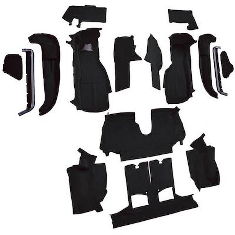 VT1125801 1990-93 Chevrolet Corvette; Convertible; w/2 Door Latches; Complete Molded Carpet Set; w/ Heel Pad; Cutpile; Black