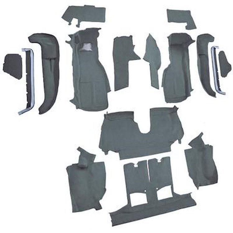 VT1125864 1990-93 Chevrolet Corvette; Convertible; w/2 Door Latches; Complete Molded Carpet Set; w/ Heel Pad; Cutpile; Steel Blu