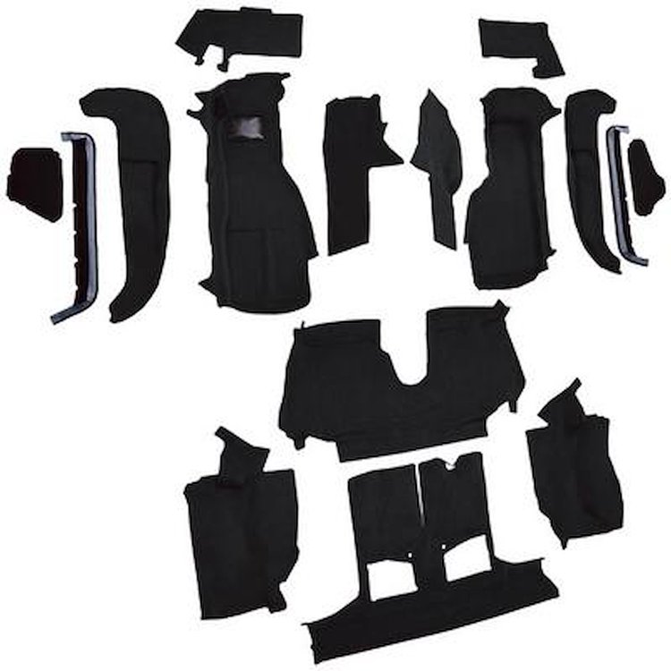 VT1129201 1992-93 Chevrolet Corvette; Convertible; w/1 Door Latch; Complete Molded Carpet Set; w/ Heel Pad; Cutpile; Black