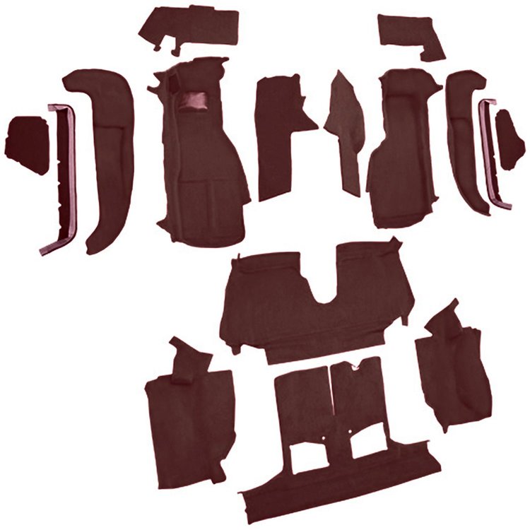 VT1129202 1992-93 Chevrolet Corvette; Convertible; w/1 Door Latch; Complete Molded Carpet Set; w/ Heel Pad; Cutpile; Ruby Red