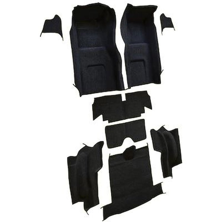 VT1136001 1965-66 Chevrolet Corvette; Roadster; Complete Molded Carpet Set; w/o Heel Pad; Loop; Black