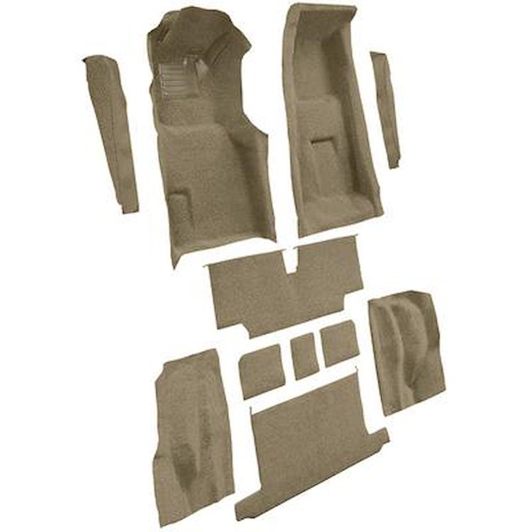 VT1706417 1973-75 Chevrolet Corvette; Roadster; 4-Speed; Complete Molded Carpet Set; w/ Heel Pad; Cutpile; Medium Saddle