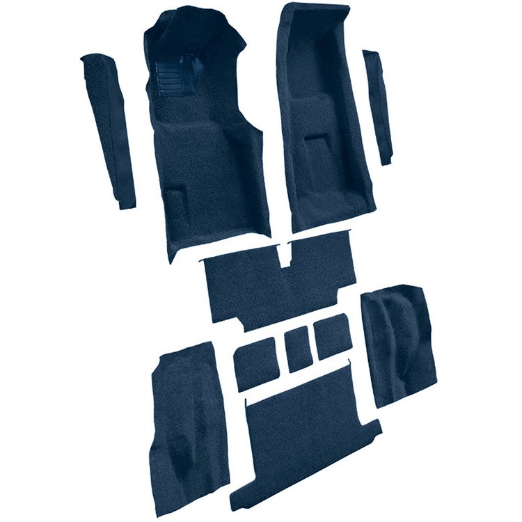 VT1706472 1973-75 Chevrolet Corvette; Roadster; 4-Speed; Complete Molded Carpet Set; w/ Heel Pad; Cutpile; Royal Blue