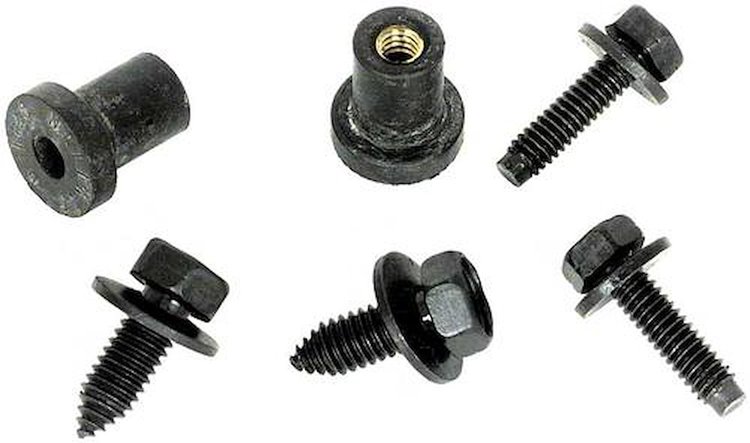 W14R 1967-69 Camaro, Firebird, 1968-72 Nova; Radiator Mounting Hardware Set, 4 Bolts and 2 Well Nuts; 6-Piece