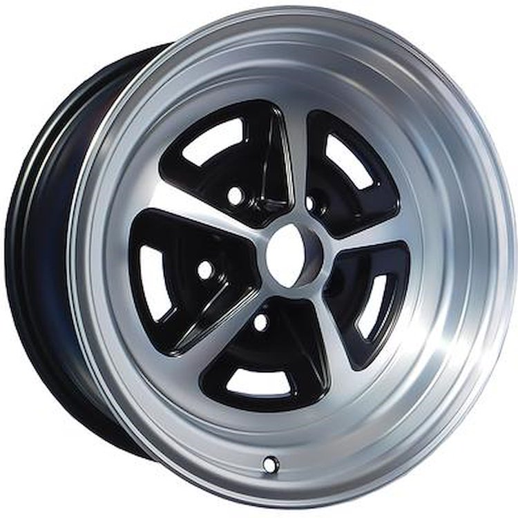 WT12735Z 1955-81 GM Cars; OER Magnum 500 Alloy Wheel; 15 in. x 7 in.; 5 x 4.75 in.; 4.25 in. Backspace; Gloss Black