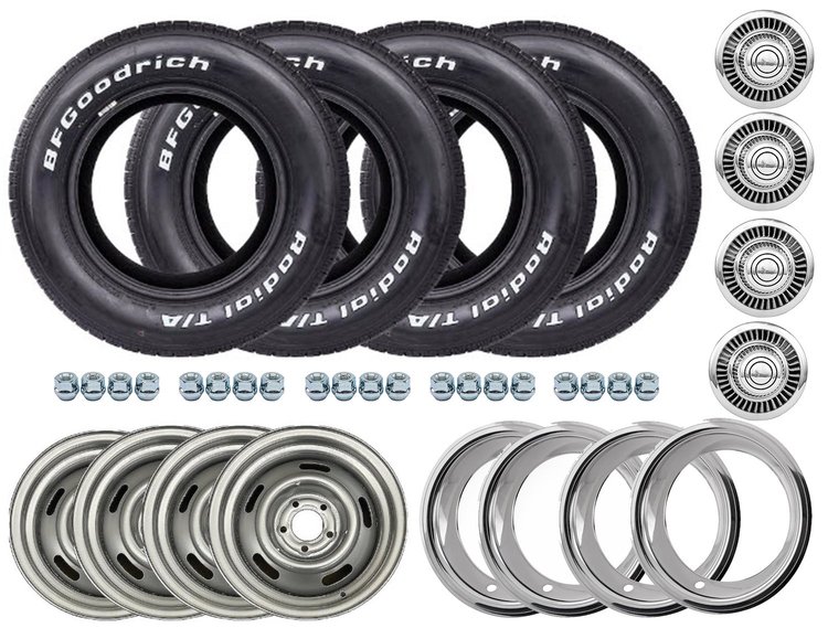 WT5655C Rally 15x7 Wheel and Tire Kit for 1967-1985 GM Cars [5 on 4 3/4"]