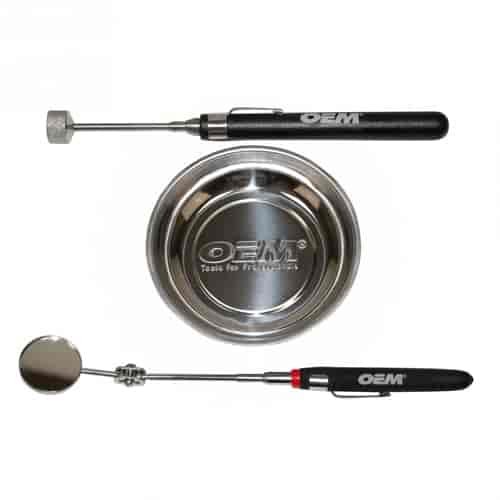 3 Piece Magnetic Tray and Expandable Pick-Up Tool Set