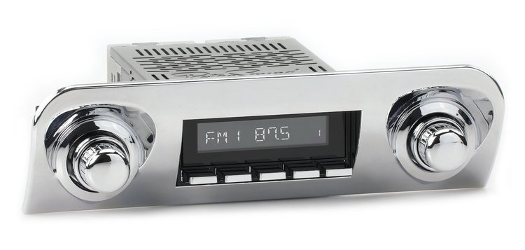 HBC-M2-109-06-76 Motor 2B Radio w/Black Face, Chrome Pushbuttons & Installation Bezel & Knobs Kit, 1959 Chevy Bel Air