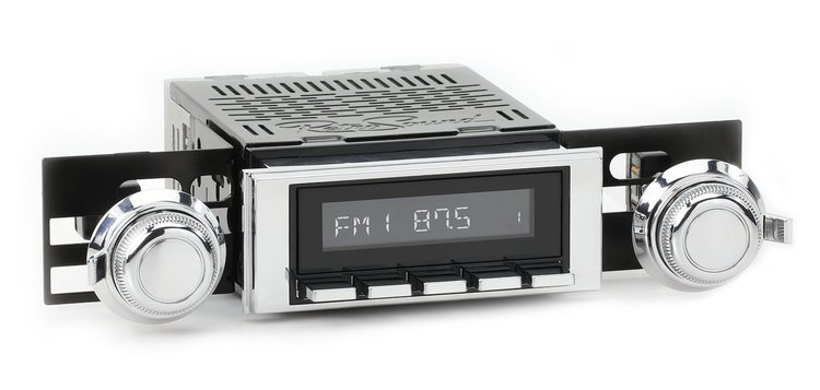 HBC-M2-113-117-254-03-73 Motor 2B Radio w/Black Face, Chrome Pushbuttons & Installation Bezel & Knobs Kit, 1968 Chevy II Nova