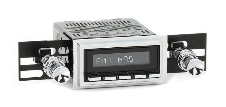 HBC-M2-126-09-74 Motor 2B Radio w/Black Face, Chrome Pushbuttons & Installation Bezel & Knobs Kit, 1961 Chevy Bel Air