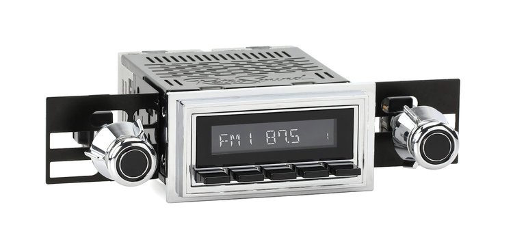 HCB-M2-126-55-75 Motor 2B Radio w/Chrome Face, Black Pushbuttons & Installation Bezel & Knobs Kit, 1968 Ford F-100