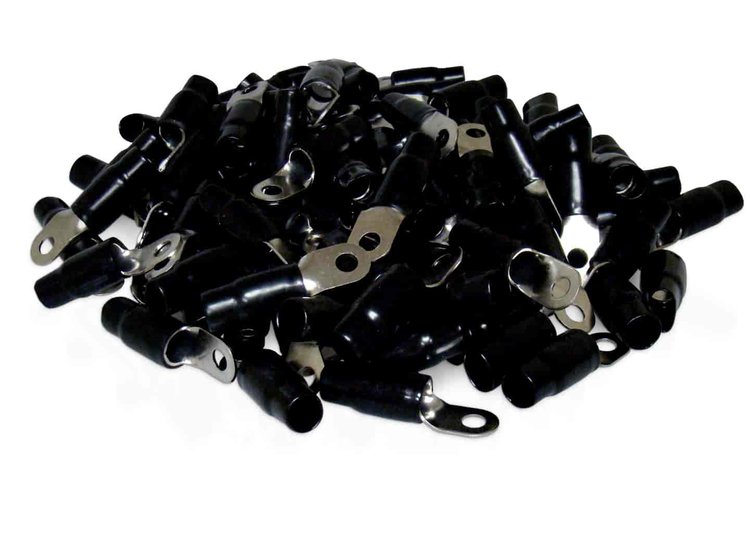 0 AWG Ring Terminal Crimp 8.5mm Screw Hole Nickel Finish with Black Boot 100 Pack